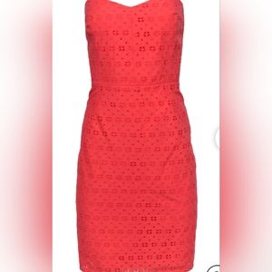 New J.Crew Coral Cotton Eyelet Lace Overlay Strapless Dress Size 2